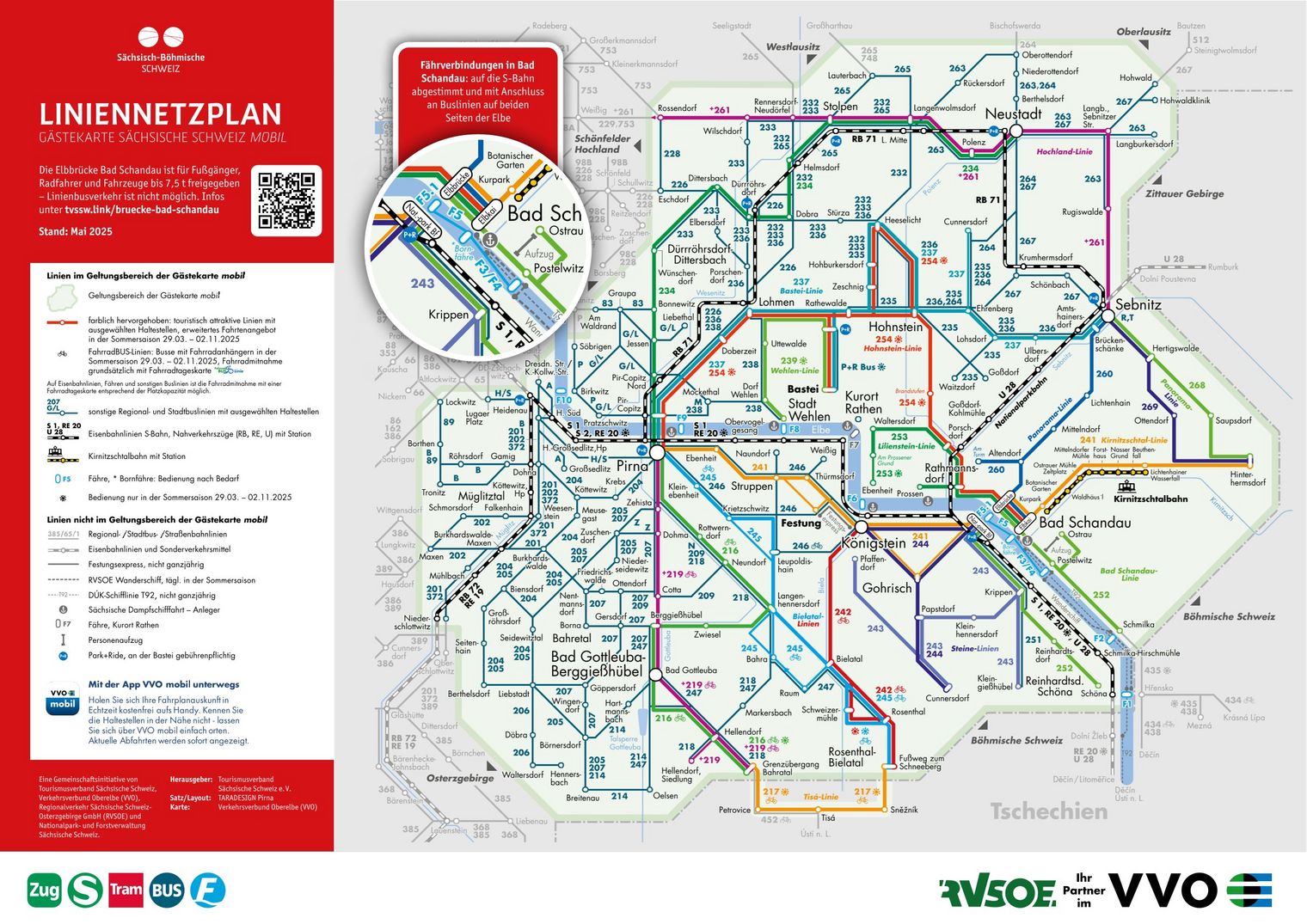 Liniennetzplan zeigt alle touristischen Verkehrsmittel und deren Linienführung auf einer Übersichtskarte