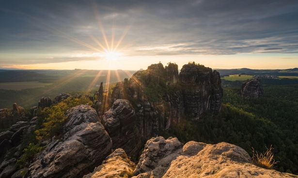 Sonnenuntergang Schrammsteinaussicht Sächsische Schweiz