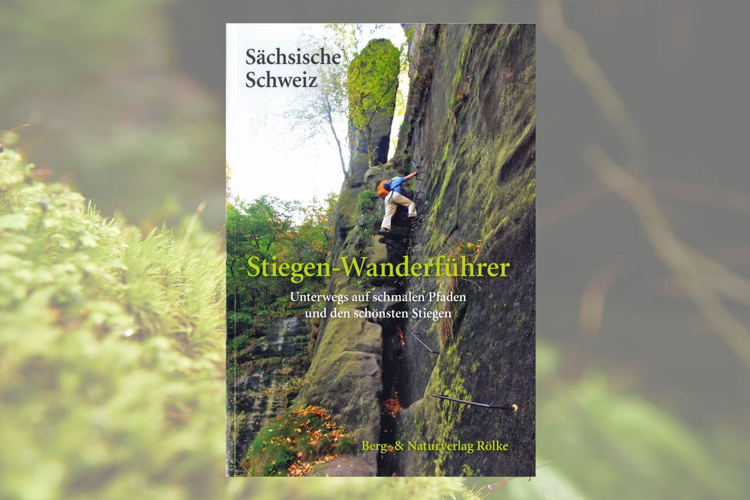 Titelseite Stiegen-Wanderführer Rölke Buchcover mit Titel "Stiegen-Wanderführer" und einem Bild von einem Kletterer an einem Felsen.
