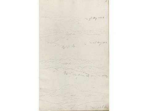 Landschaftsstudien von Caspar David Friedrich, Bleistift Zeichnungen von Gebirgen und Waeldern.
