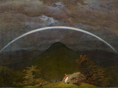 Gemaelde von Caspar David Friedrich, Regenbogen über Gebirgslandschaft.
