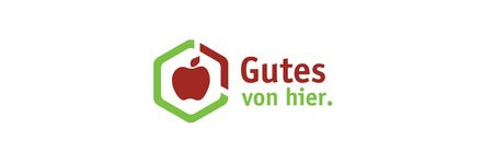 Logo mit einem roten Apfel und dem Text "Gutes von hier." in grüner Schrift.