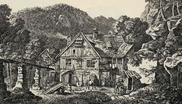 Adrian Ludwig Richter, "Schmilkaer Mühle", Kupferstich, 1823
