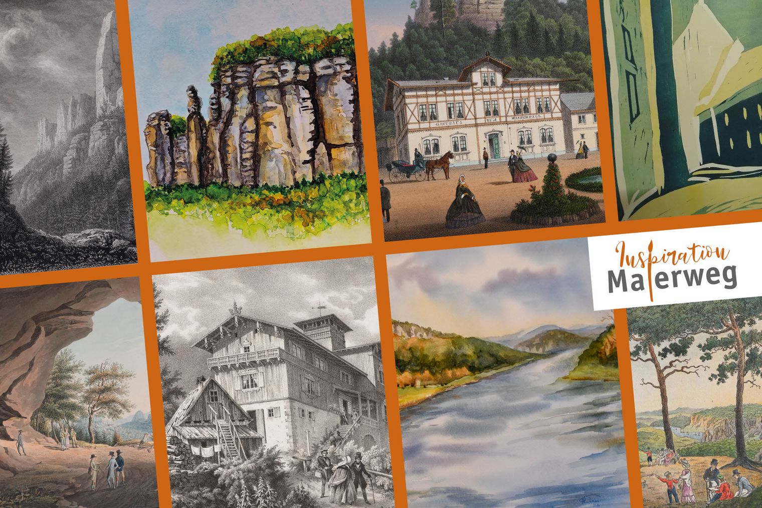 Zusammenstellung von zeitgenössischen und historischen Werken von Künstlern schräg gestellt.