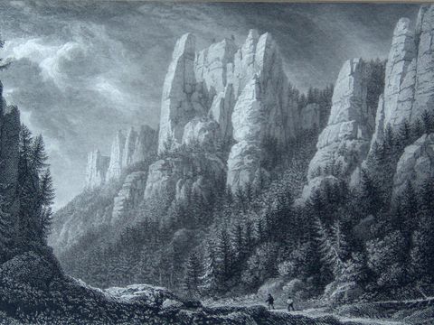 Capt. Batty / E. Goodall "Wehltürme überm Wehlgrund", Stahlstich, sw, 1825