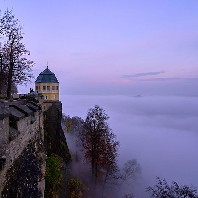 Festung Königstein Nebel mit Nebelmeer im Elbtal