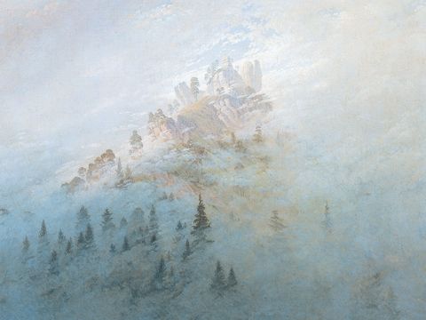 Zeichnung Morgennebel in einem Gebirgen von Caspar David Friedrich.