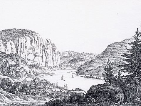 Richter, Ludwig "70 Mahlerische Ansichten 7 Wehlen mit Ruine", Kupferstich, 1820