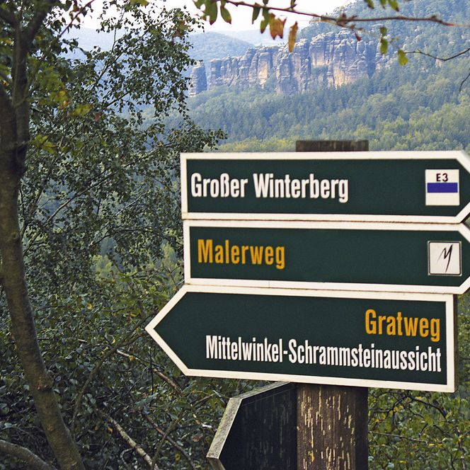 Wegweiser mit Richungshinweisen.